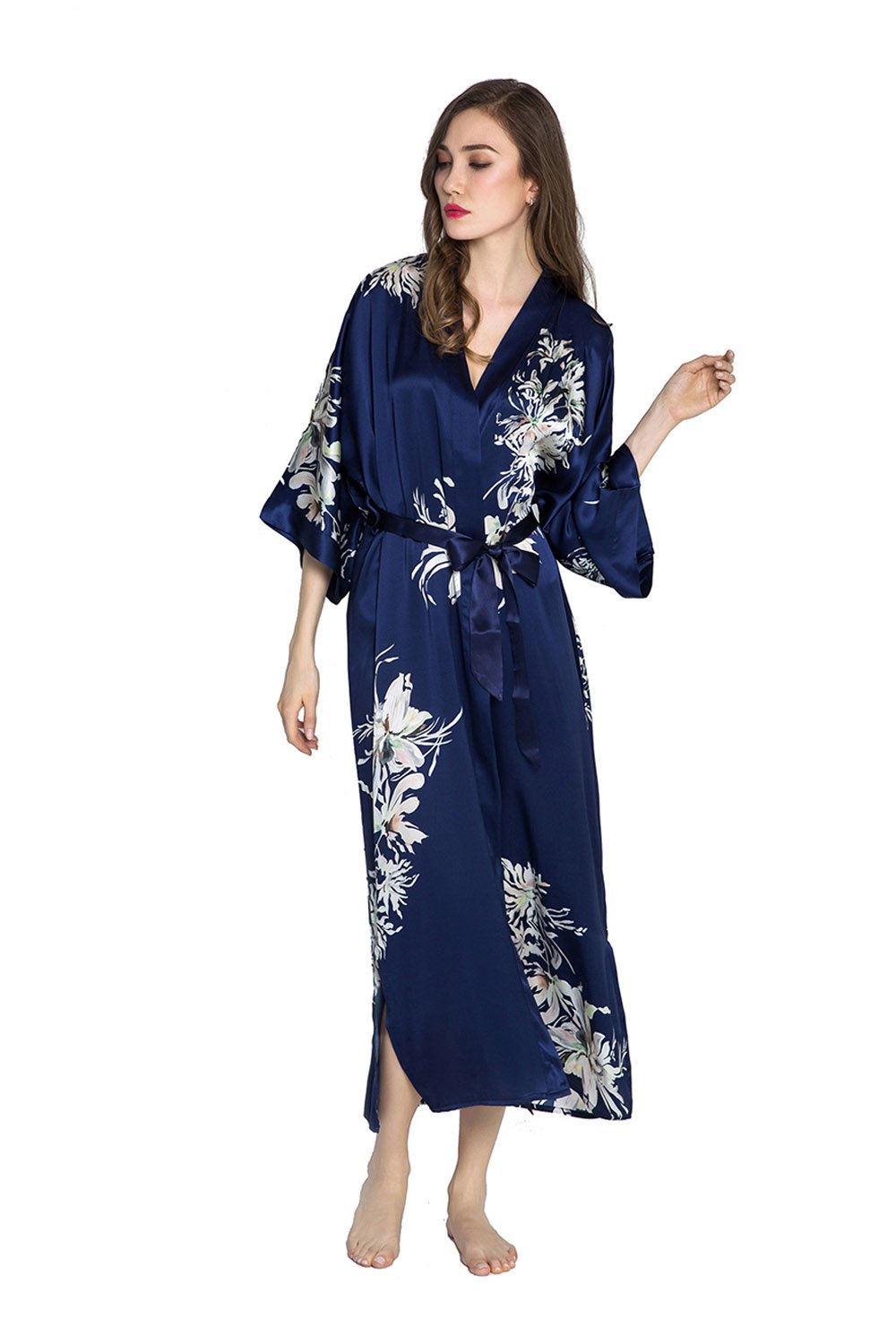 KIM+ONO Luxury 100% Mulberry Silk Kimono Robe for Women | Long Floral Robe | Original Design - Image 3
