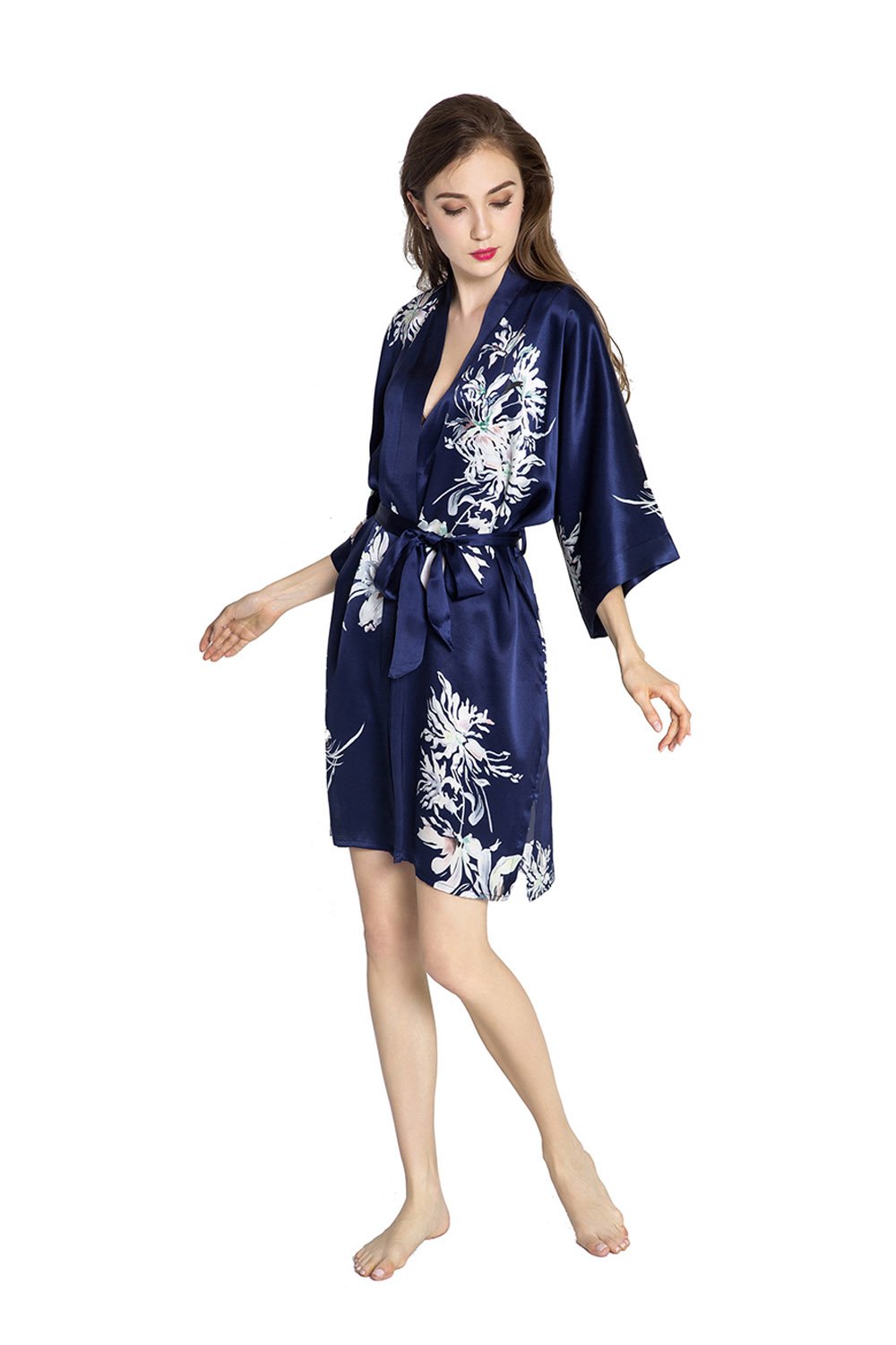 KIM+ONO Luxury 100% Mulberry Silk Kimono Robe for Women | Short Floral Robe | Original Design | Removable Waist Tie Closure - Image 3