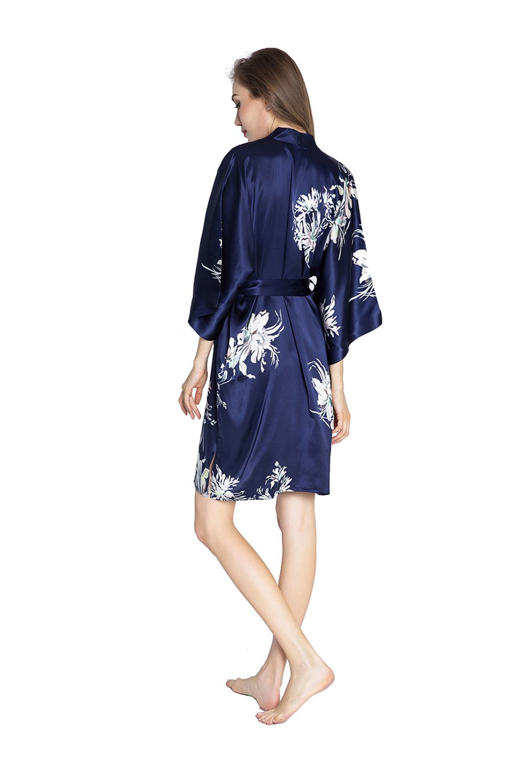 KIM+ONO Luxury 100% Mulberry Silk Kimono Robe for Women | Short Floral Robe | Original Design | Removable Waist Tie Closure - Image 4