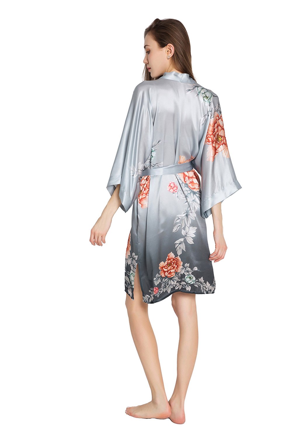 KIM+ONO Luxury 100% Mulberry Silk Kimono Robe for Women | Short Floral Robe | Original Design | Removable Waist Tie Closure - Image 3