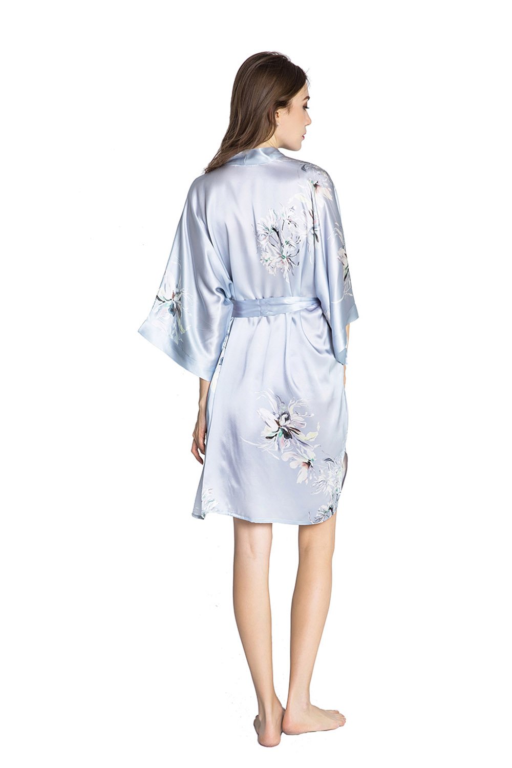 KIM+ONO Luxury 100% Mulberry Silk Kimono Robe for Women | Short Floral Robe | Original Design | Removable Waist Tie Closure - Image 3