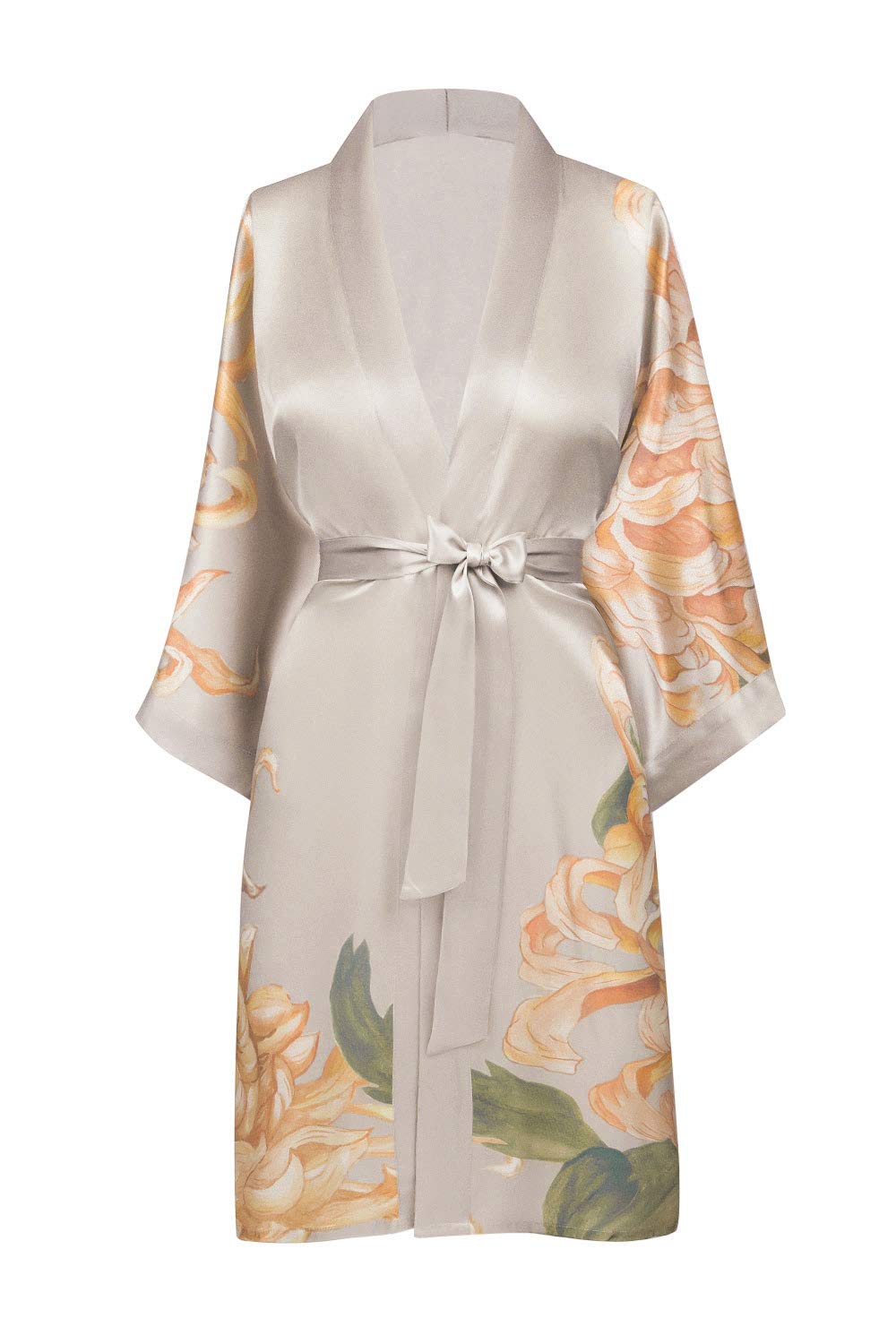 KIM+ONO Luxury 100% Mulberry Washable Silk Kimono Robe for Women | Short Floral Robe | Original Design