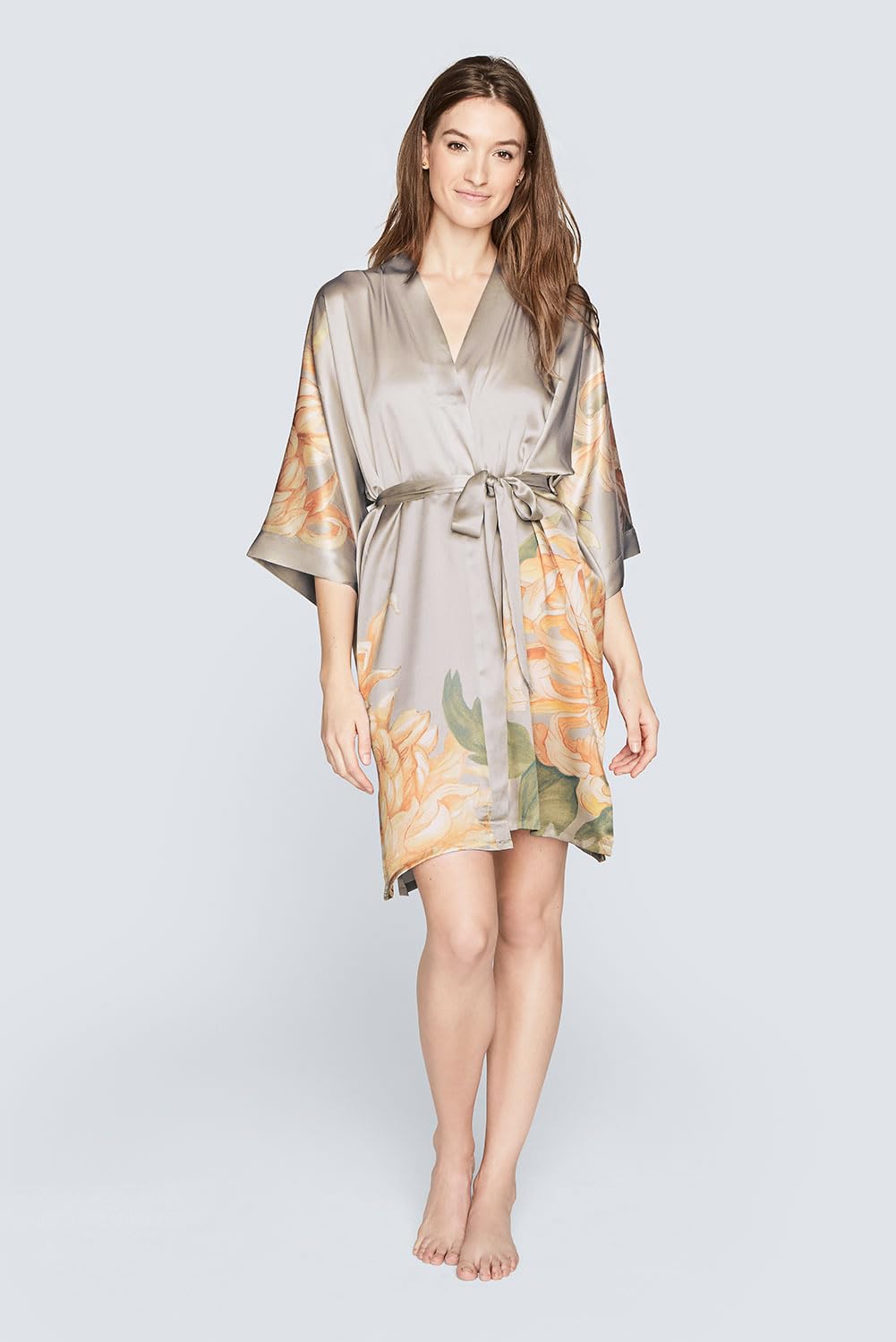 KIM+ONO Luxury 100% Mulberry Washable Silk Kimono Robe for Women | Short Floral Robe | Original Design - Image 3