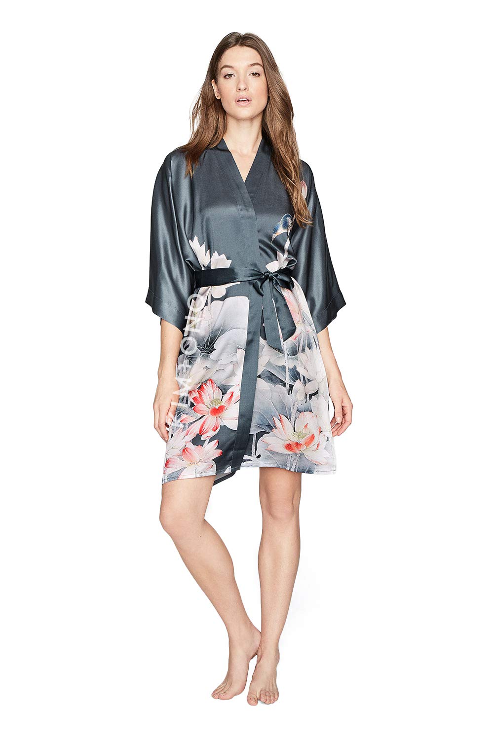 KIM+ONO Luxury 100% Mulberry Washable Silk Kimono Robe for Women | Short Floral Robe | Original Design - Image 4