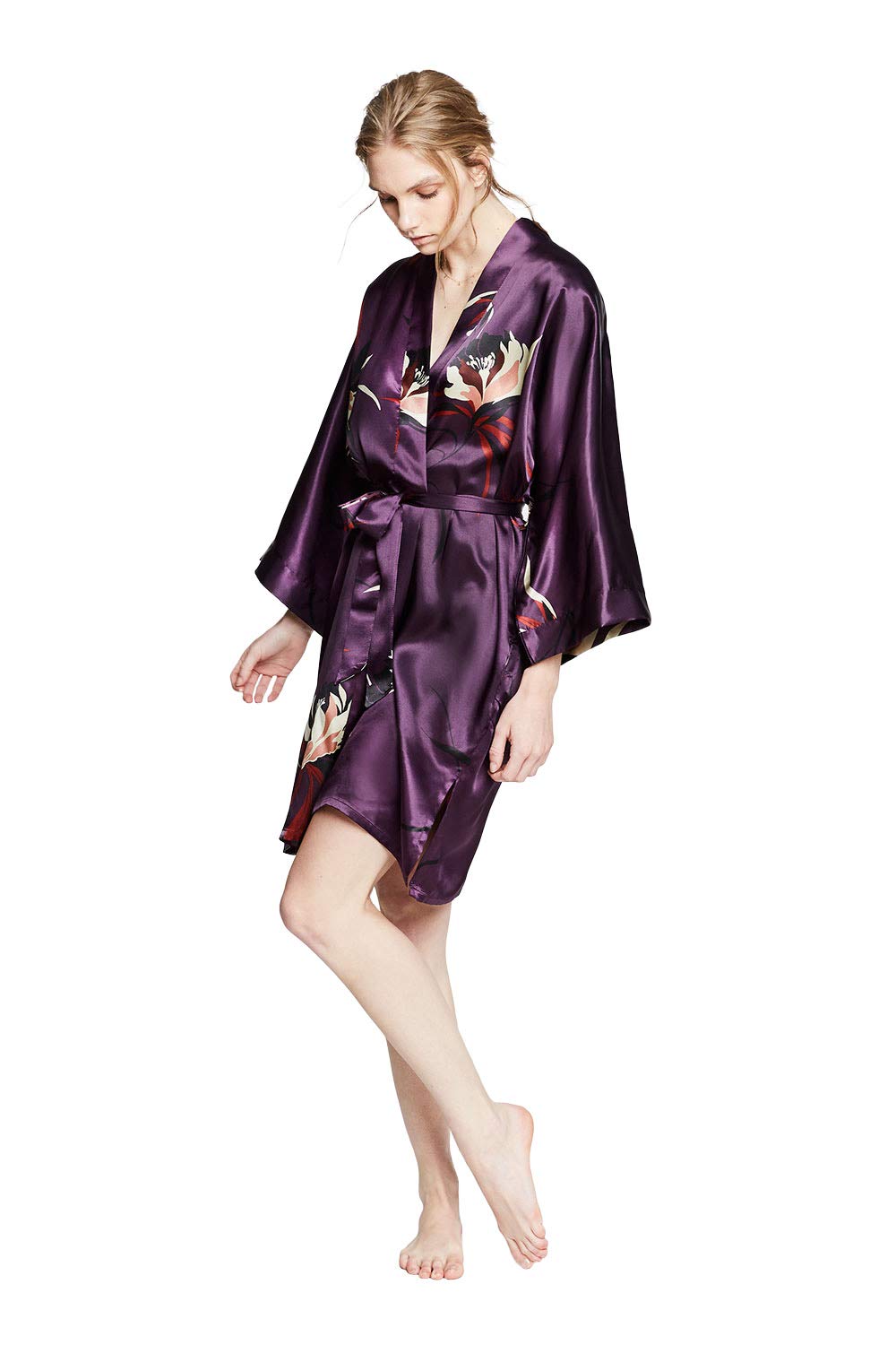 KIM+ONO Luxury Kimono Robe for Women | Short Satin Floral Robe | Original Design | Removable Waist Tie Closure - Image 3