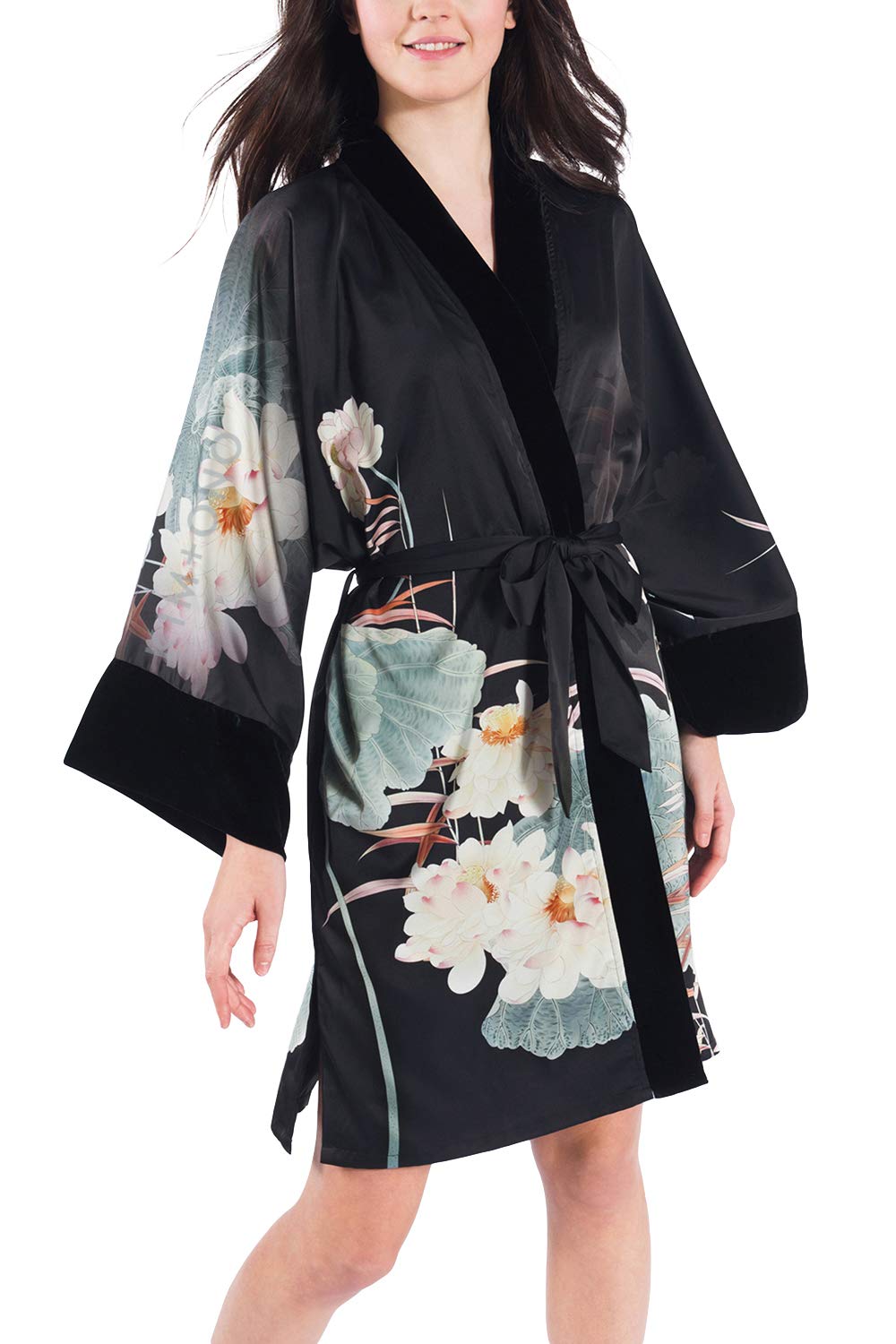 KIM+ONO Luxury Kimono Wrap for Women and Men | Short Watercolor Floral Wrap | Original Design | Removable Waist Tie Closure - Image 4