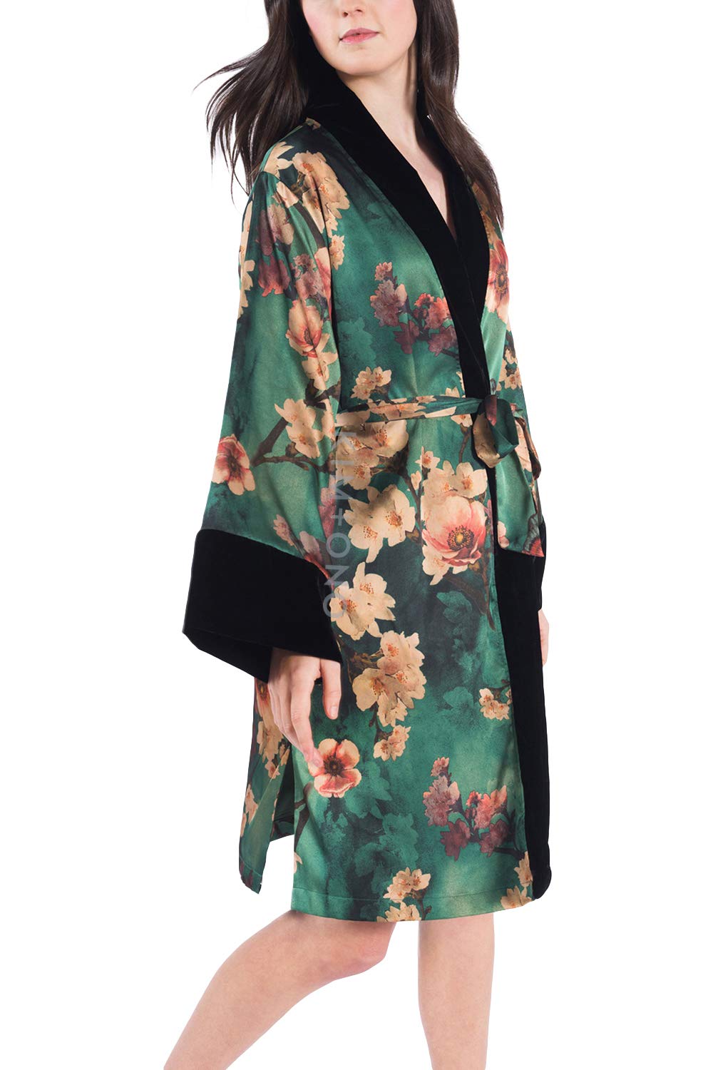 KIM+ONO Luxury Kimono Wrap for Women and Men | Short Watercolor Floral Wrap | Original Design | Removable Waist Tie Closure - Image 4