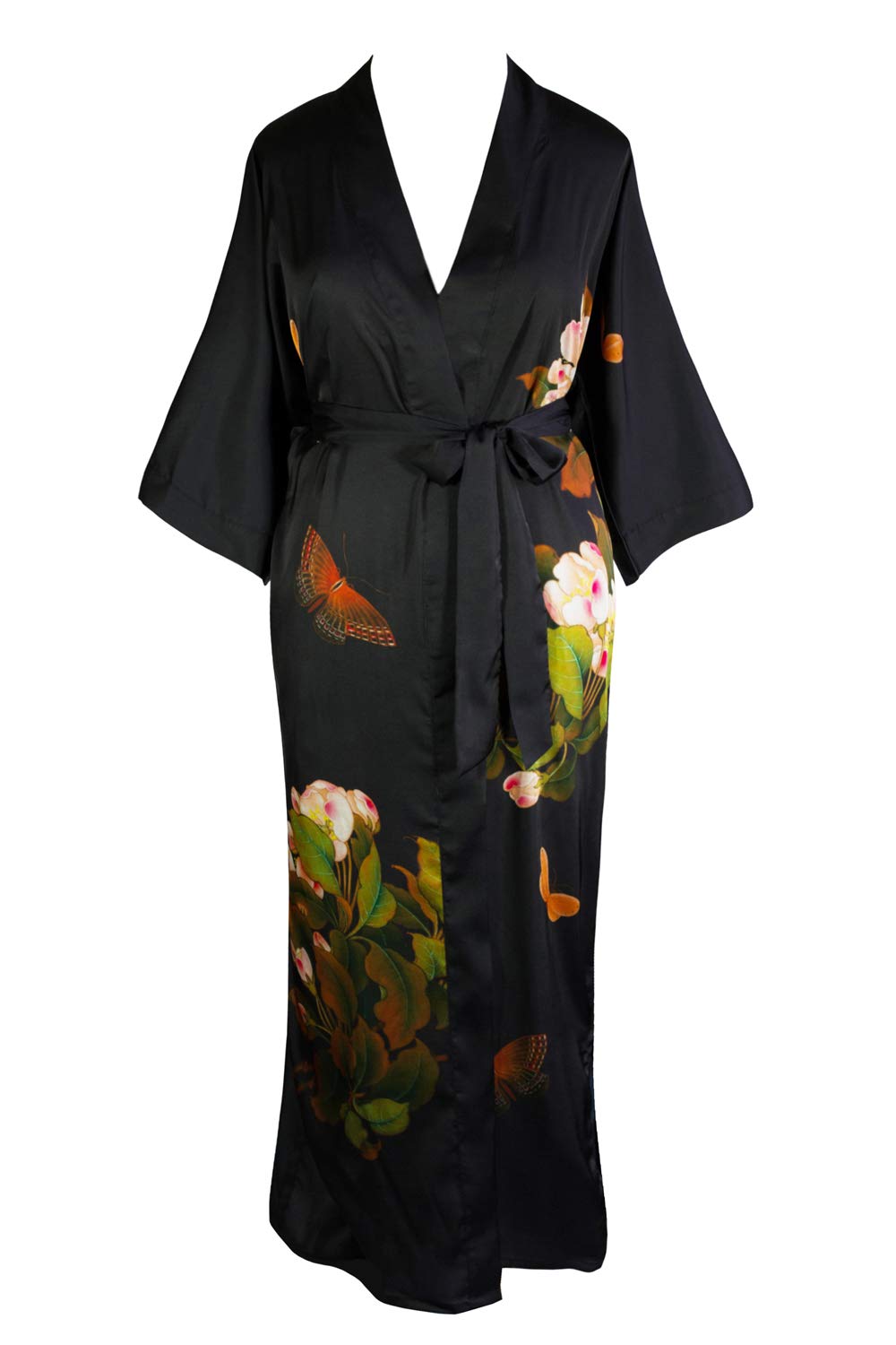 KIM+ONO Plus Size Luxury Kimono Robe for Women | Long Floral Robe | Original Design | Removable Waist Tie Closure
