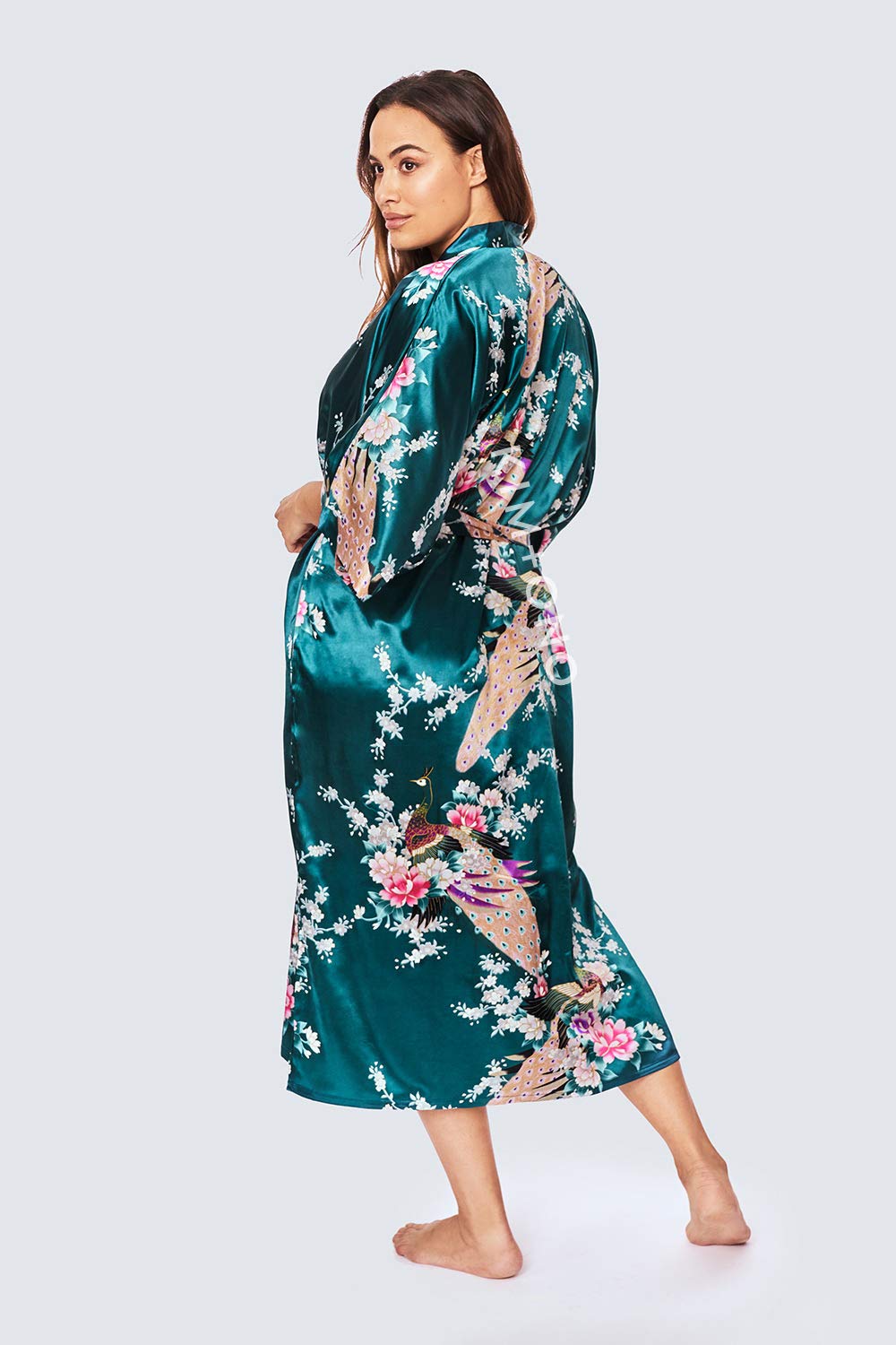 KIM+ONO Plus Size Luxury Kimono Robe for Women | Long Satin Floral Robe | Original Design | Removable Waist Tie Closure - Image 3