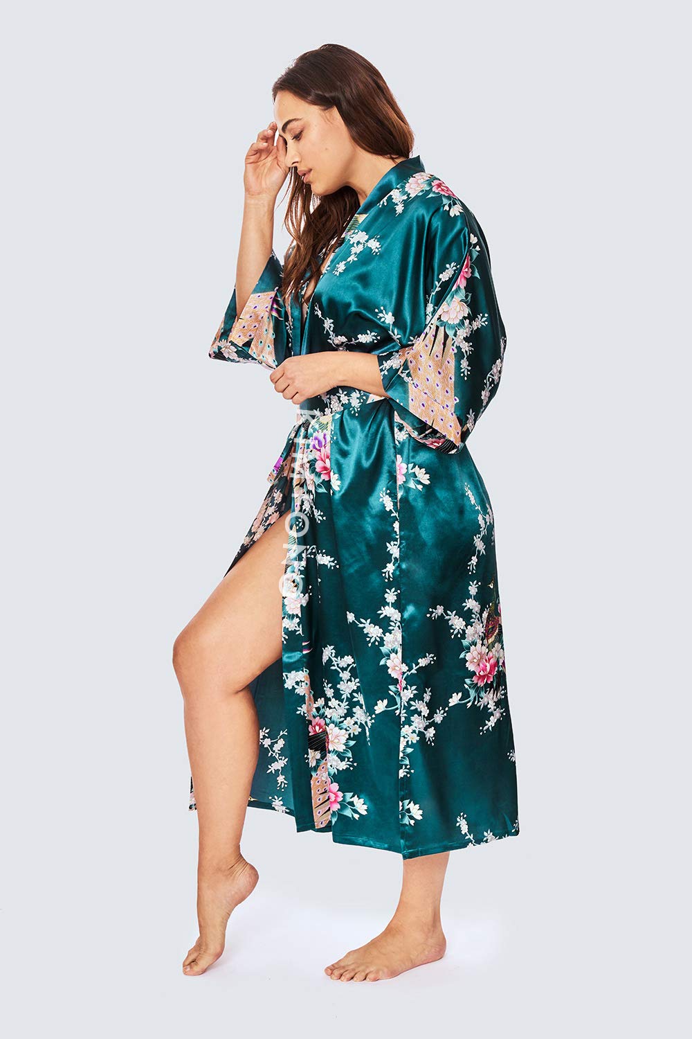 KIM+ONO Plus Size Luxury Kimono Robe for Women | Long Satin Floral Robe | Original Design | Removable Waist Tie Closure - Image 4