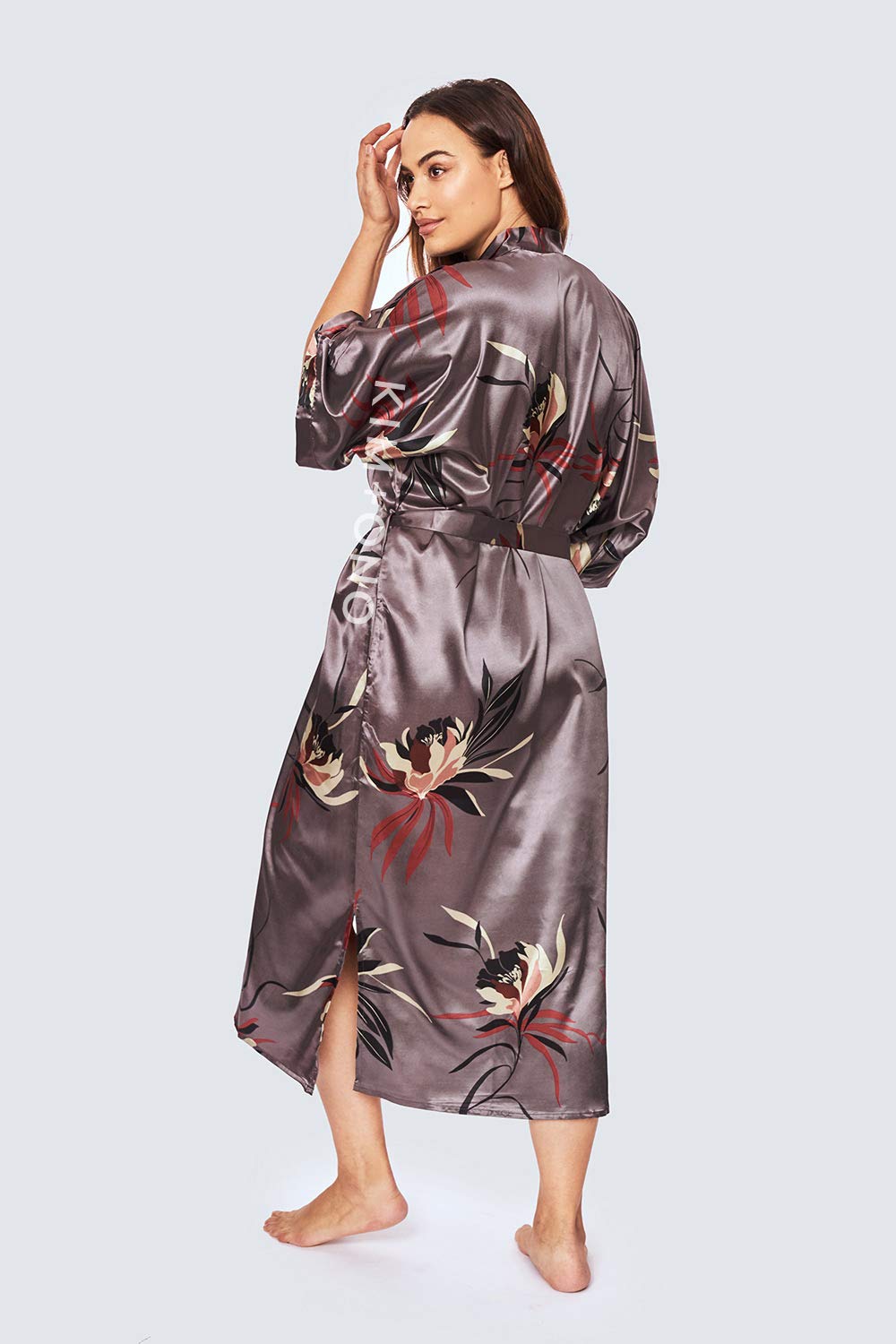 KIM+ONO Plus Size Luxury Kimono Robe for Women | Long Satin Floral Robe | Original Design | Removable Waist Tie Closure - Image 4