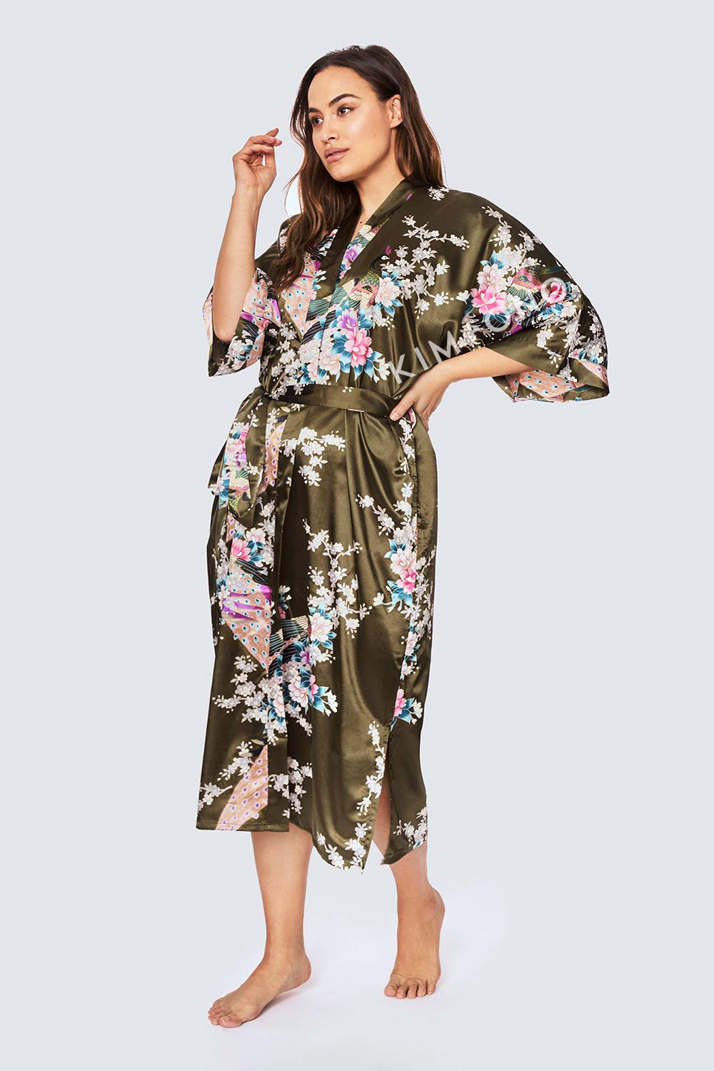 KIM+ONO Plus Size Luxury Kimono Robe for Women | Long Satin Floral Robe | Original Design | Removable Waist Tie Closure - Image 3