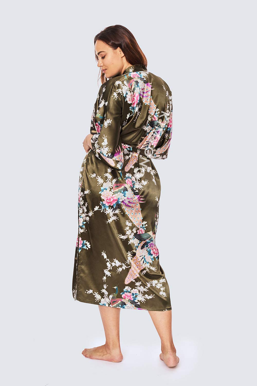 KIM+ONO Plus Size Luxury Kimono Robe for Women | Long Satin Floral Robe | Original Design | Removable Waist Tie Closure - Image 4