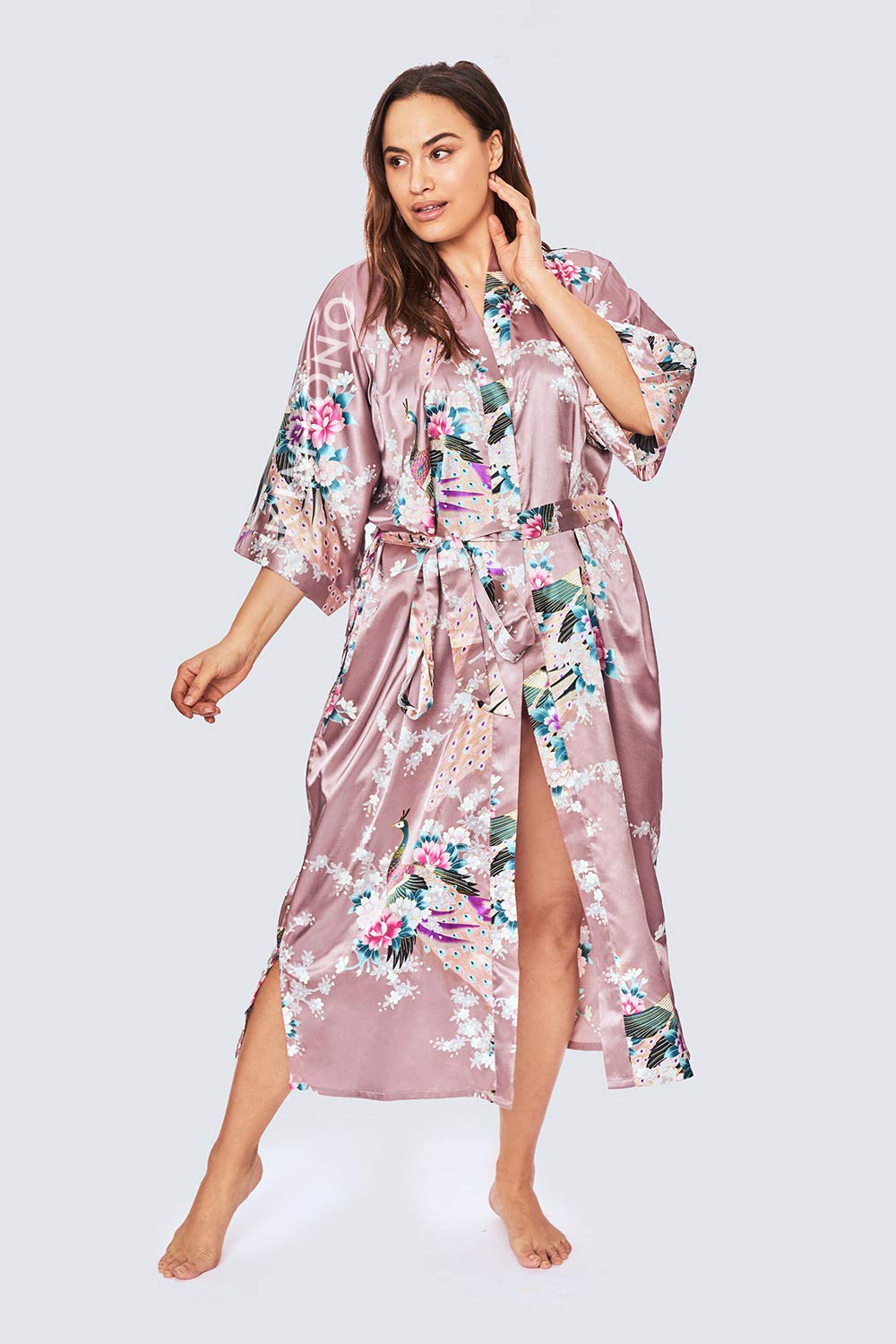 KIM+ONO Plus Size Luxury Kimono Robe for Women | Long Satin Floral Robe | Original Design | Removable Waist Tie Closure - Image 3