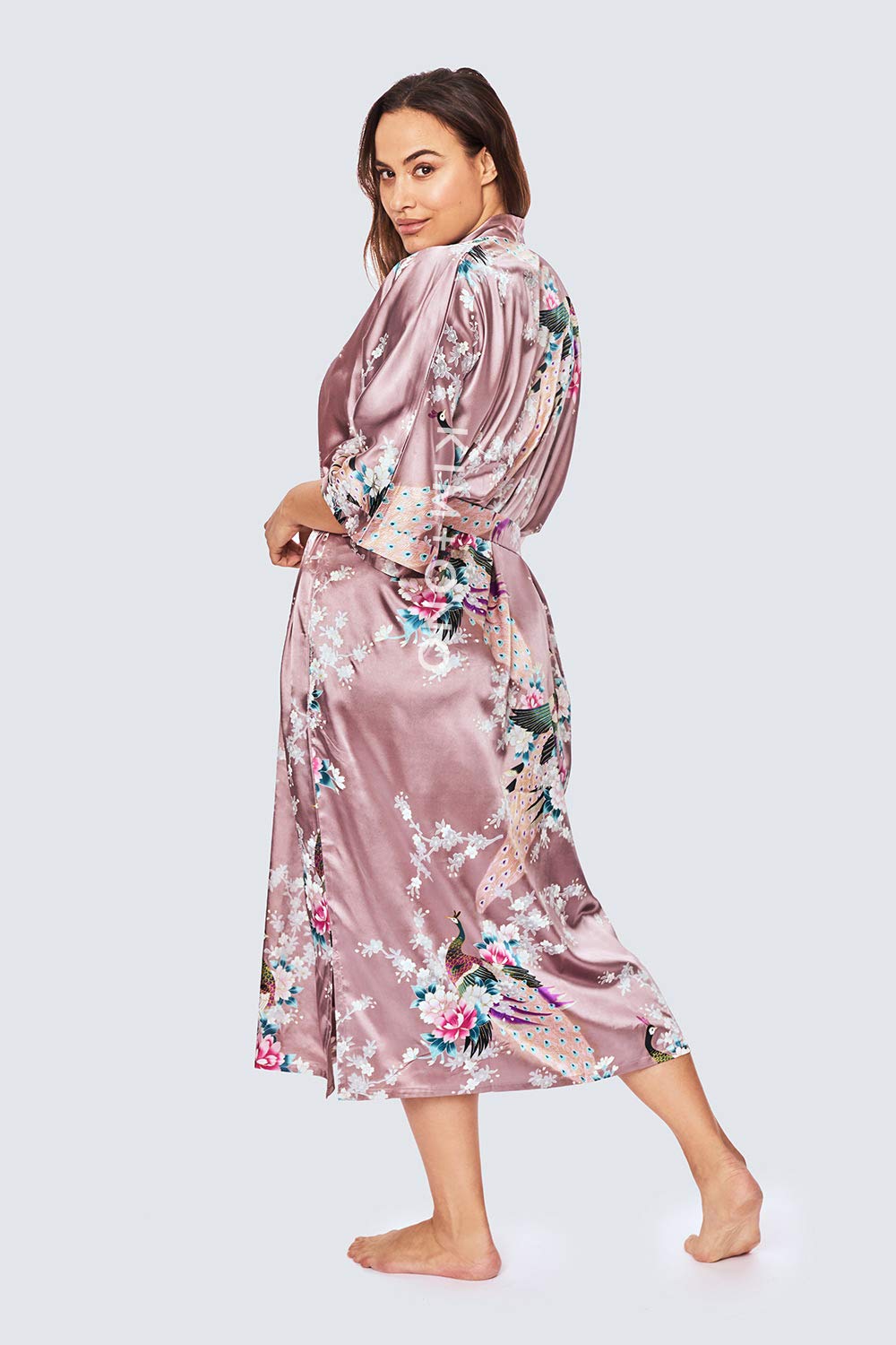 KIM+ONO Plus Size Luxury Kimono Robe for Women | Long Satin Floral Robe | Original Design | Removable Waist Tie Closure - Image 4
