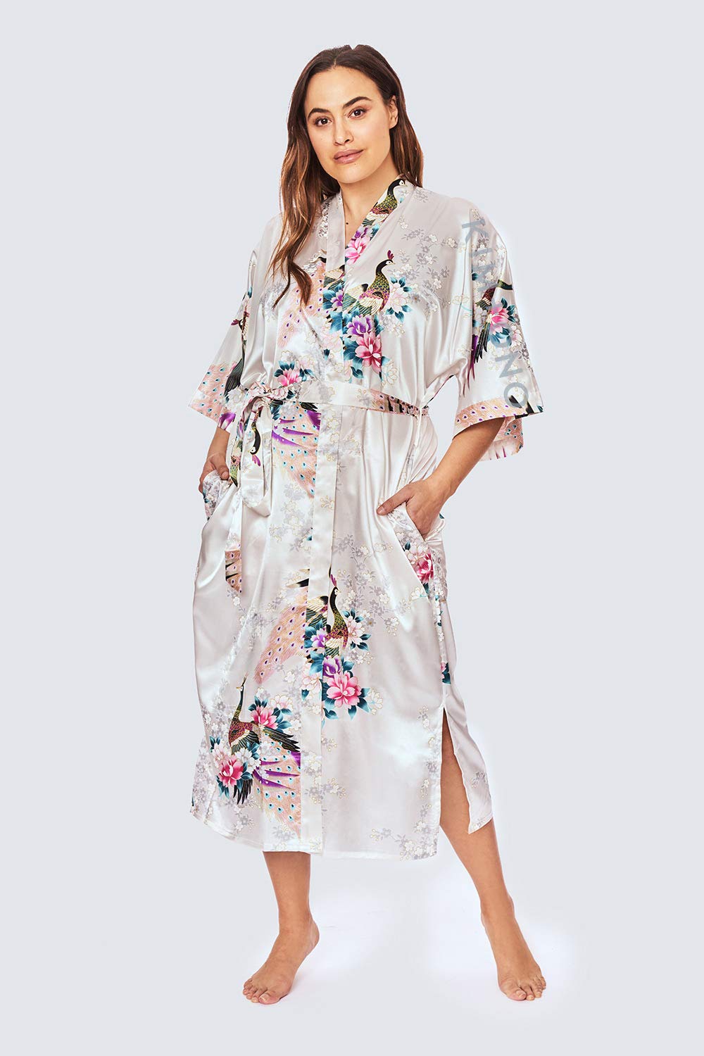 KIM+ONO Plus Size Luxury Kimono Robe for Women | Long Satin Floral Robe | Original Design | Removable Waist Tie Closure - Image 3