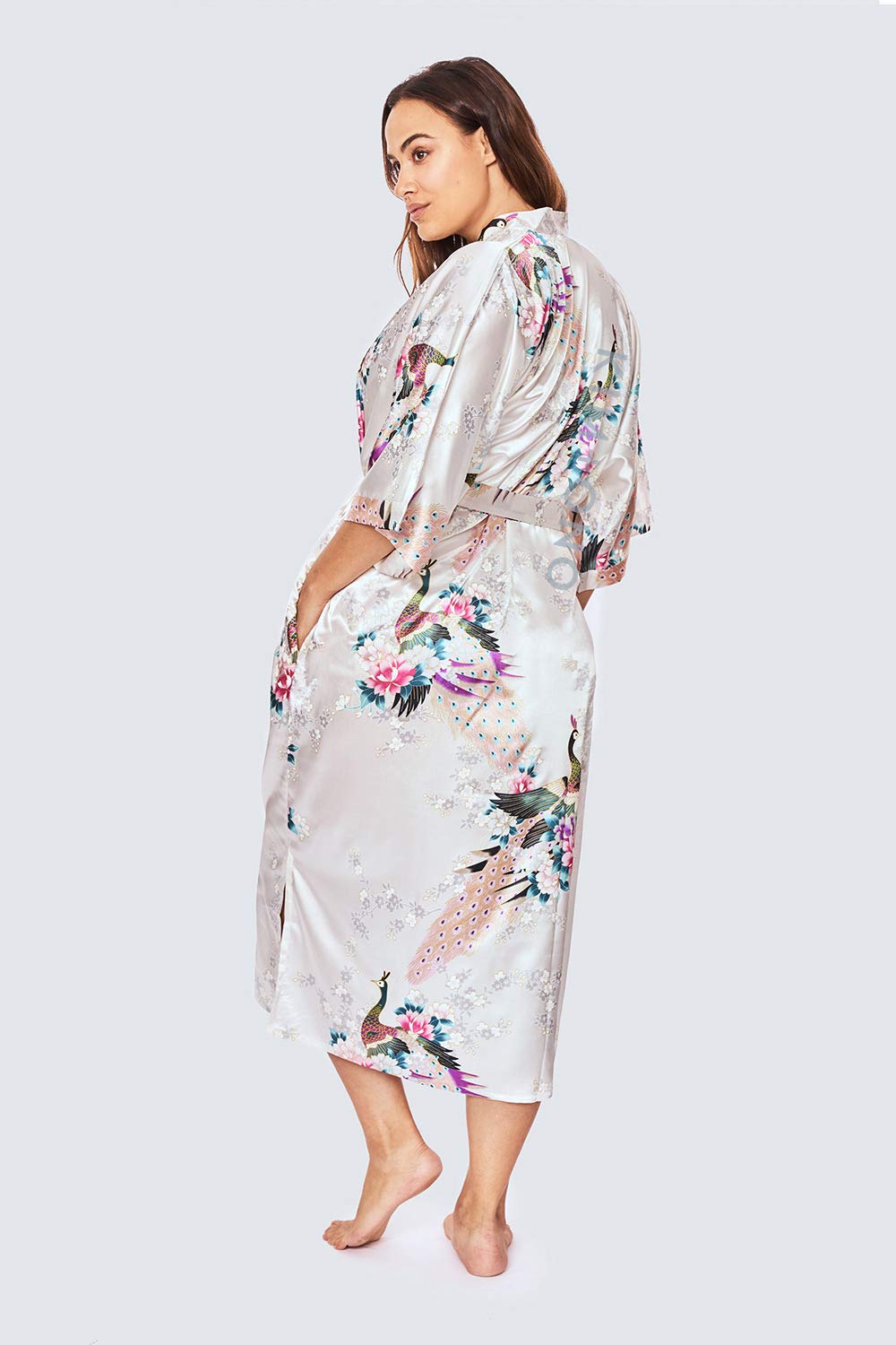 KIM+ONO Plus Size Luxury Kimono Robe for Women | Long Satin Floral Robe | Original Design | Removable Waist Tie Closure - Image 4