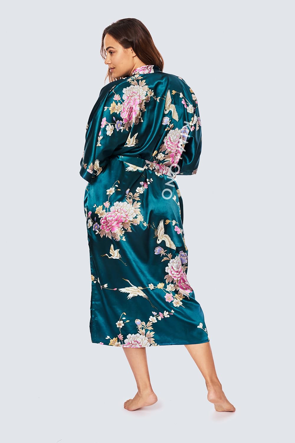 KIM+ONO Plus Size Luxury Kimono Robe for Women | Long Satin Floral Robe | Original Design | Removable Waist Tie Closure - Image 3