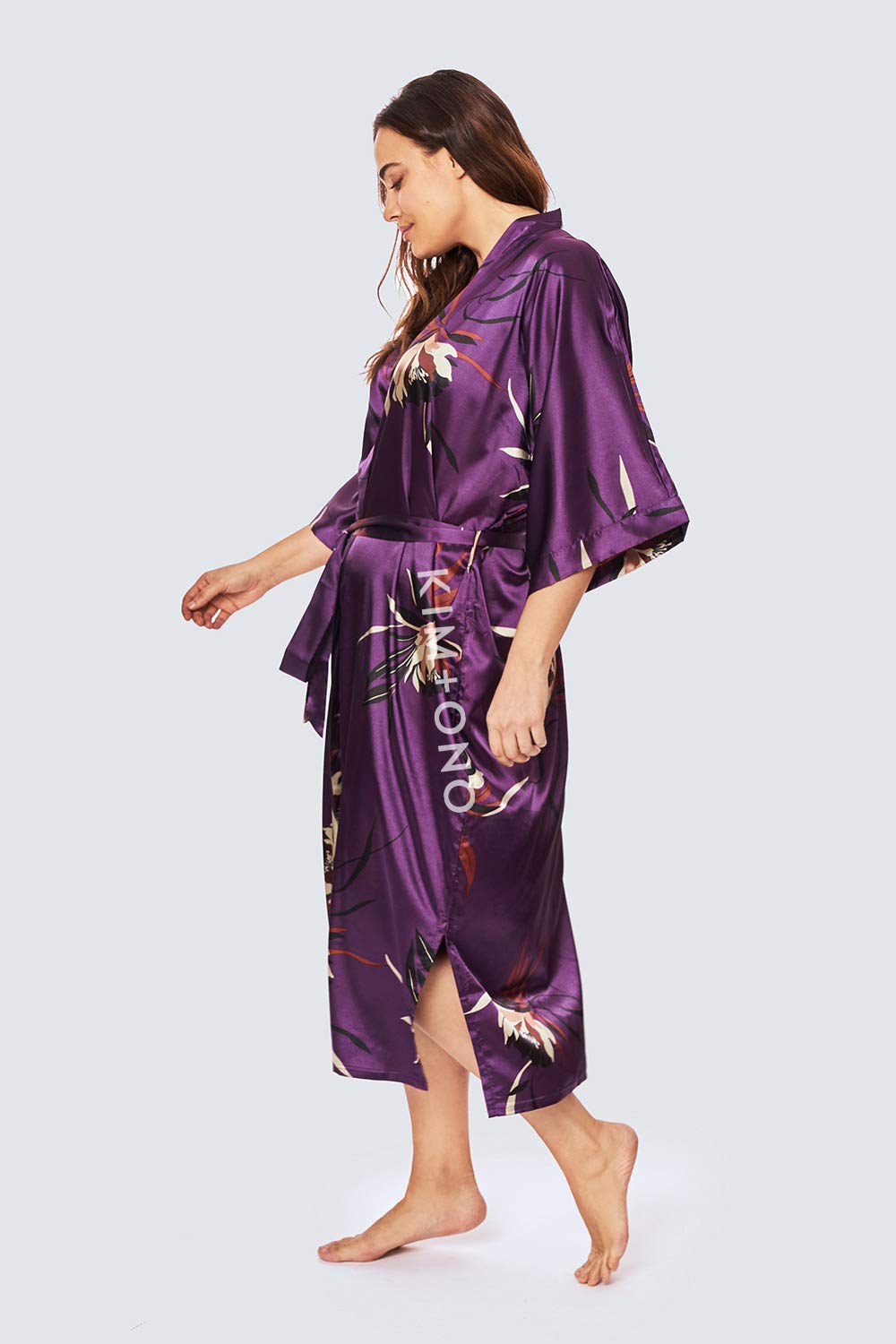 KIM+ONO Plus Size Luxury Kimono Robe for Women | Long Satin Floral Robe | Original Design | Removable Waist Tie Closure - Image 3
