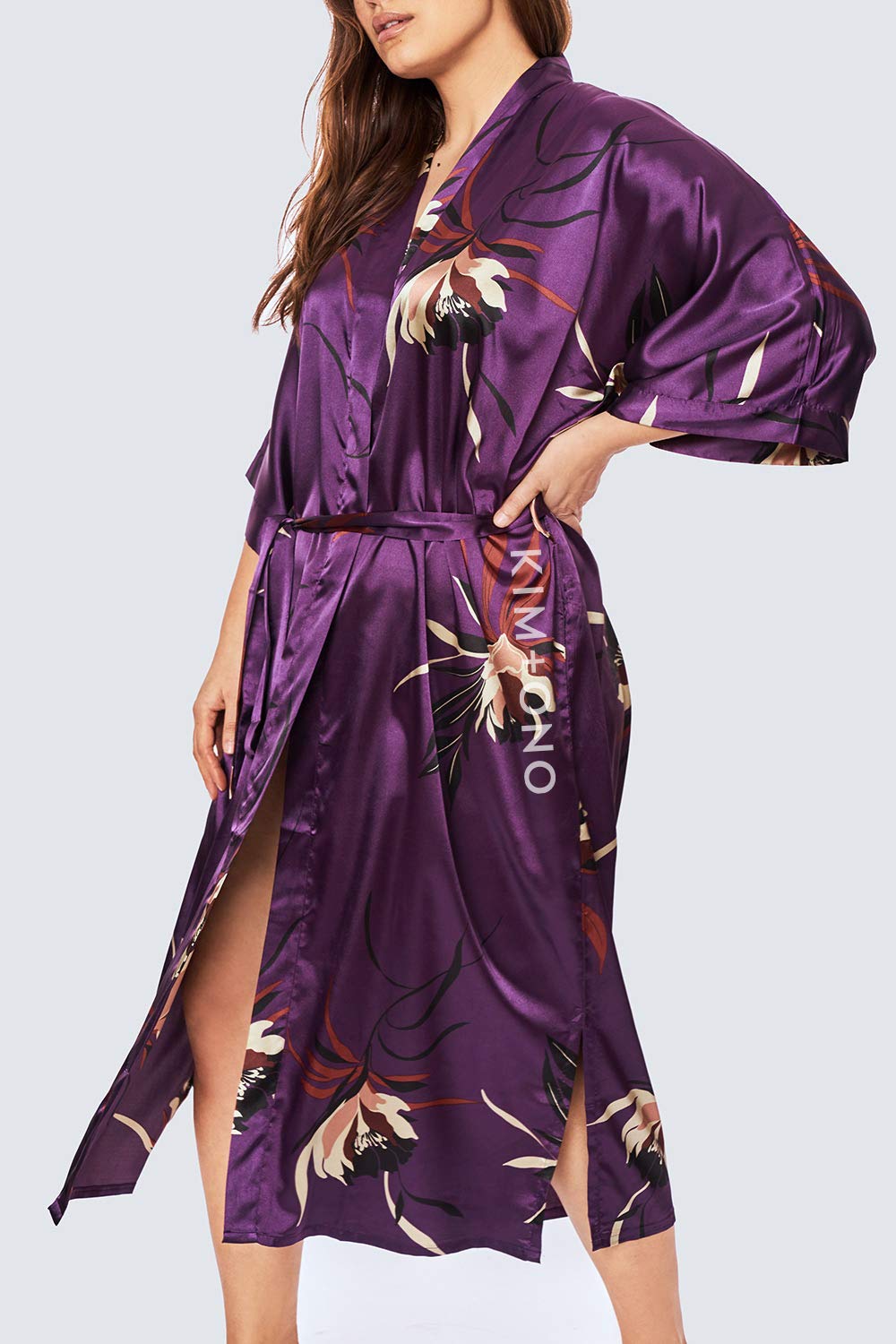 KIM+ONO Plus Size Luxury Kimono Robe for Women | Long Satin Floral Robe | Original Design | Removable Waist Tie Closure - Image 4