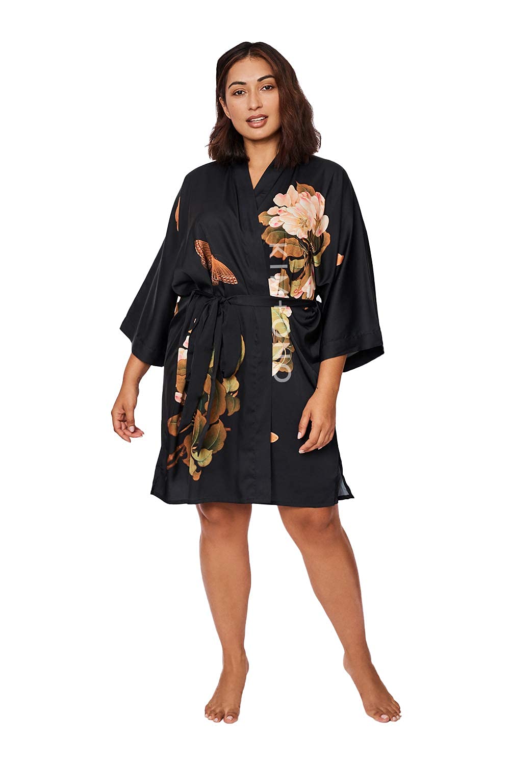 KIM+ONO Plus Size Luxury Kimono Robe for Women | Short Floral Robe | Original Design | Removable Waist Tie Closure - Image 3