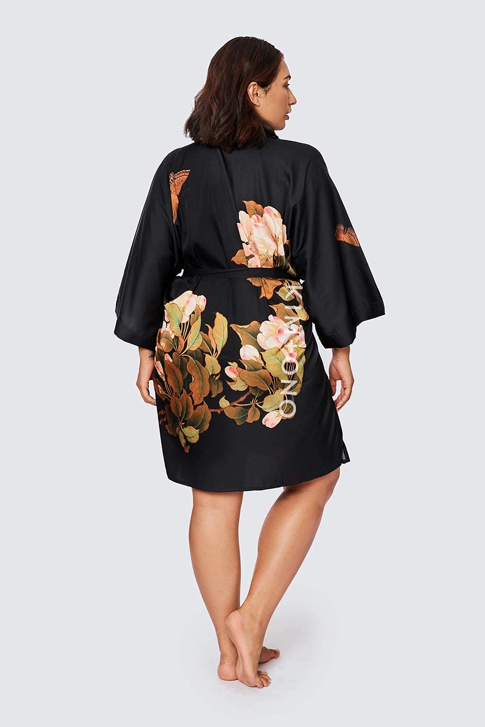 KIM+ONO Plus Size Luxury Kimono Robe for Women | Short Floral Robe | Original Design | Removable Waist Tie Closure - Image 4
