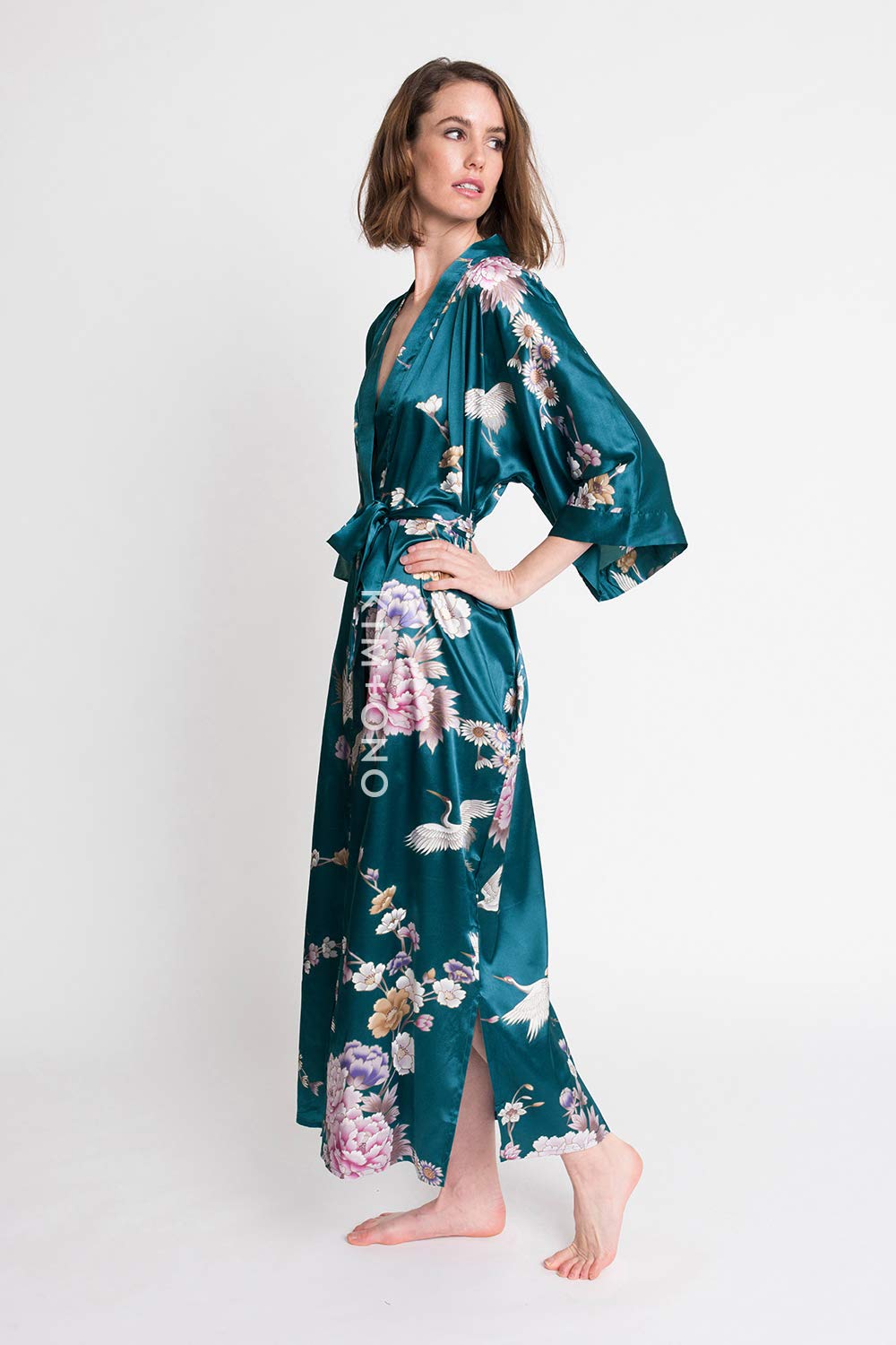OLDSHANGHAI Luxury Kimono Robe for Women | Long Satin Floral Robe | Original Design | Removable Waist Tie Closure - Image 4